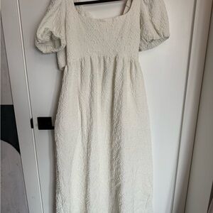 Zara Cream Short Sleeve Textured Dress